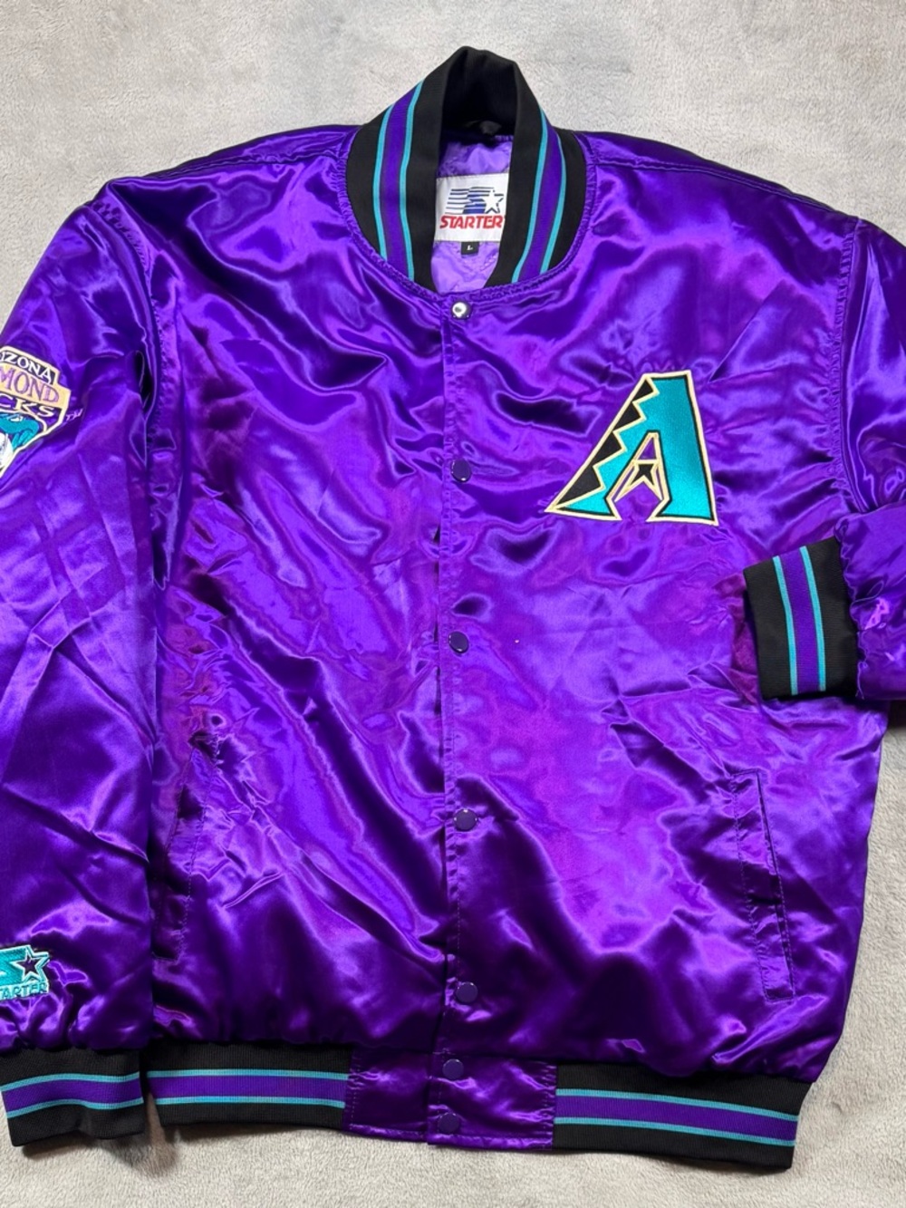 Vintage 1998 Era Arizona Diamondbacks Purple Satin Starter Jacket Size Large